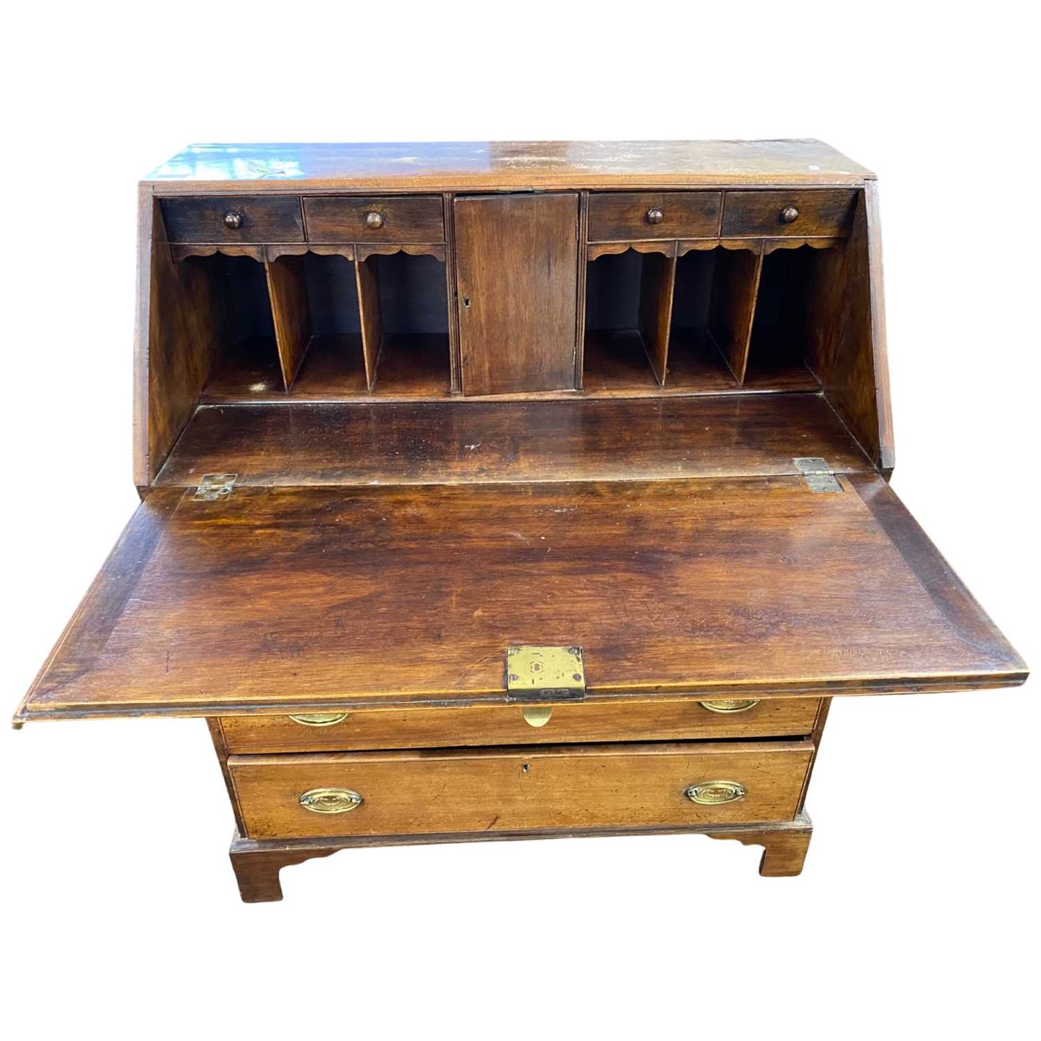 Early 19th Century red walnut bureau with full front opening to a fitted interior with small drawers - Image 2 of 3