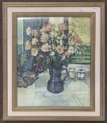 R. Carruthers (British, contemporary)."Flowers in a Tankard", oil on board, signed and dated 1998,