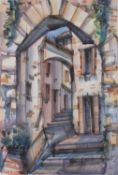 British School contemporary, a continental street scene, watercolour, indistinctly signed lower
