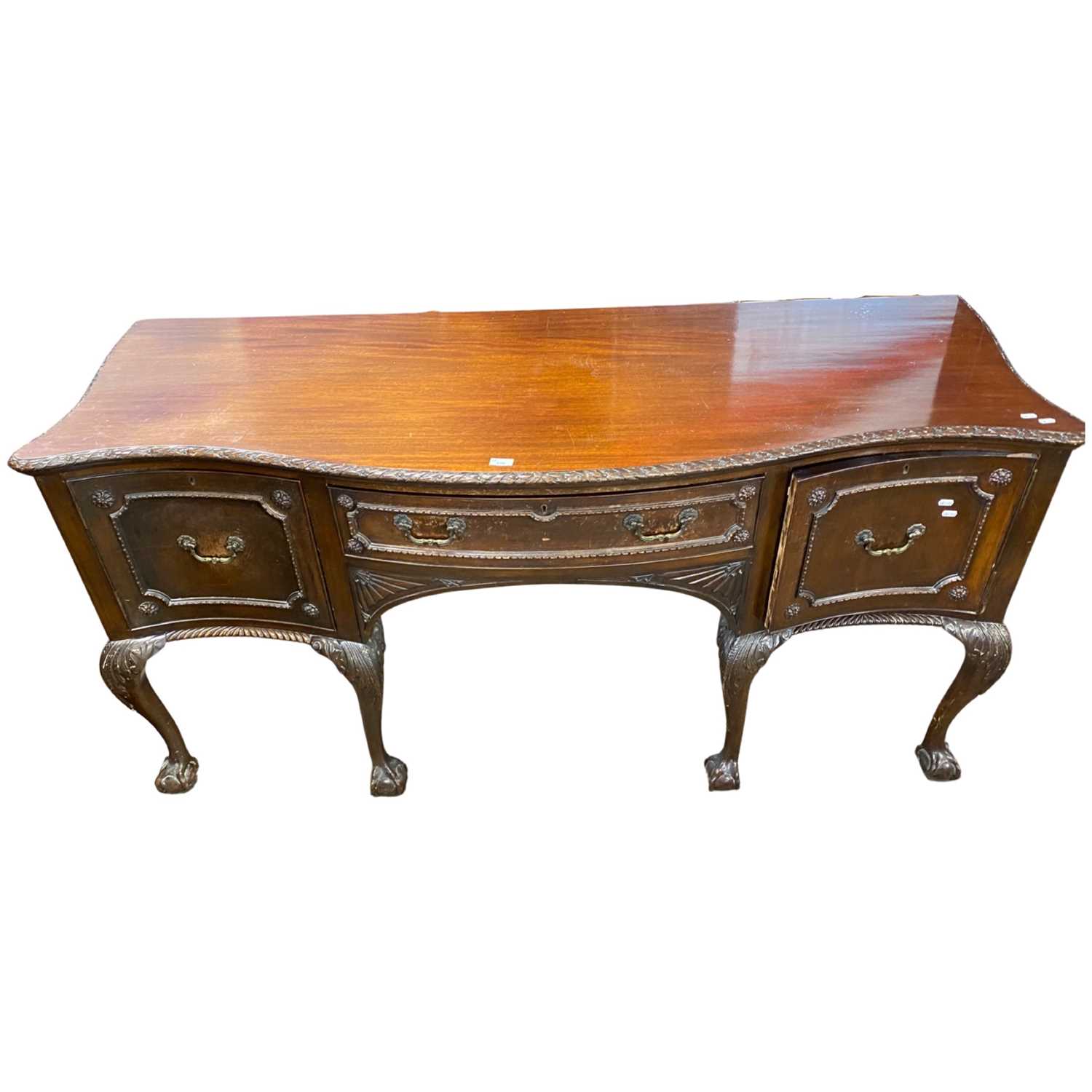 Large Georgian Revival mahogany sideboard of serpentine form with single drawer and two doors raised - Image 2 of 2