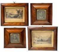 Group of four Victorian photographs all in mahogany frames
