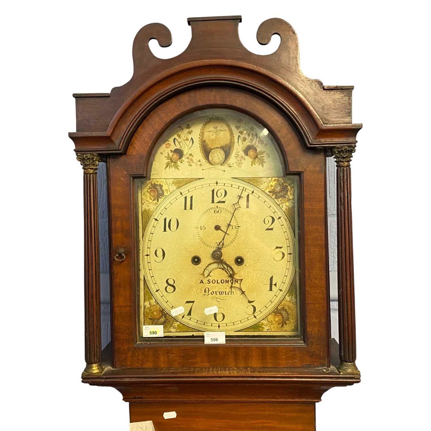 A.Solomon, Norwich 19th Century long case clock with painted arched dial, eight day movement and a - Image 3 of 4