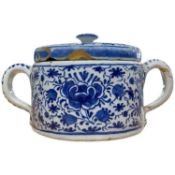 18th Century delft possett pot and cover