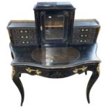 Late 19th Century French Bonheur du Jour with ebonised body the back with six drawers and a