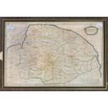 Robert Morden, British (1650-1703), hand coloured map of Norfolk, circa 1720, framed and glazed,