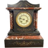 Victorian black slate and red marble cased mantel clock of architectural form, 35cm high