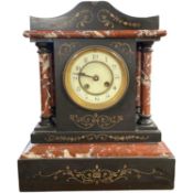 Victorian black slate and red marble cased mantel clock of architectural form, 35cm high