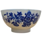 Lowestoft porcelain bowl with Worcester style prints in blue