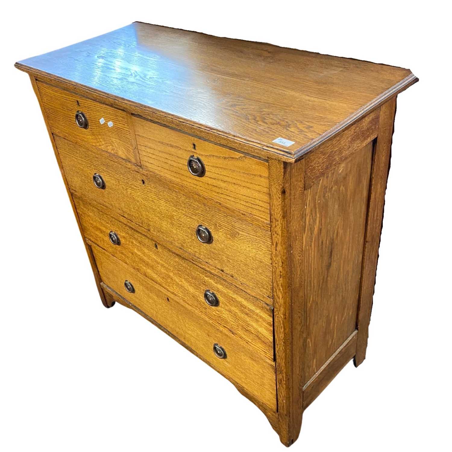 An Arts & Crafts style oak chest with two short and three long drawers fitted with ringlet - Image 4 of 4