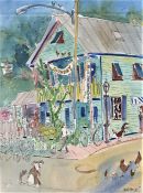 Martha De Poo (American, 20th/21st century), Key West street scene, watercolour and ink, signed
