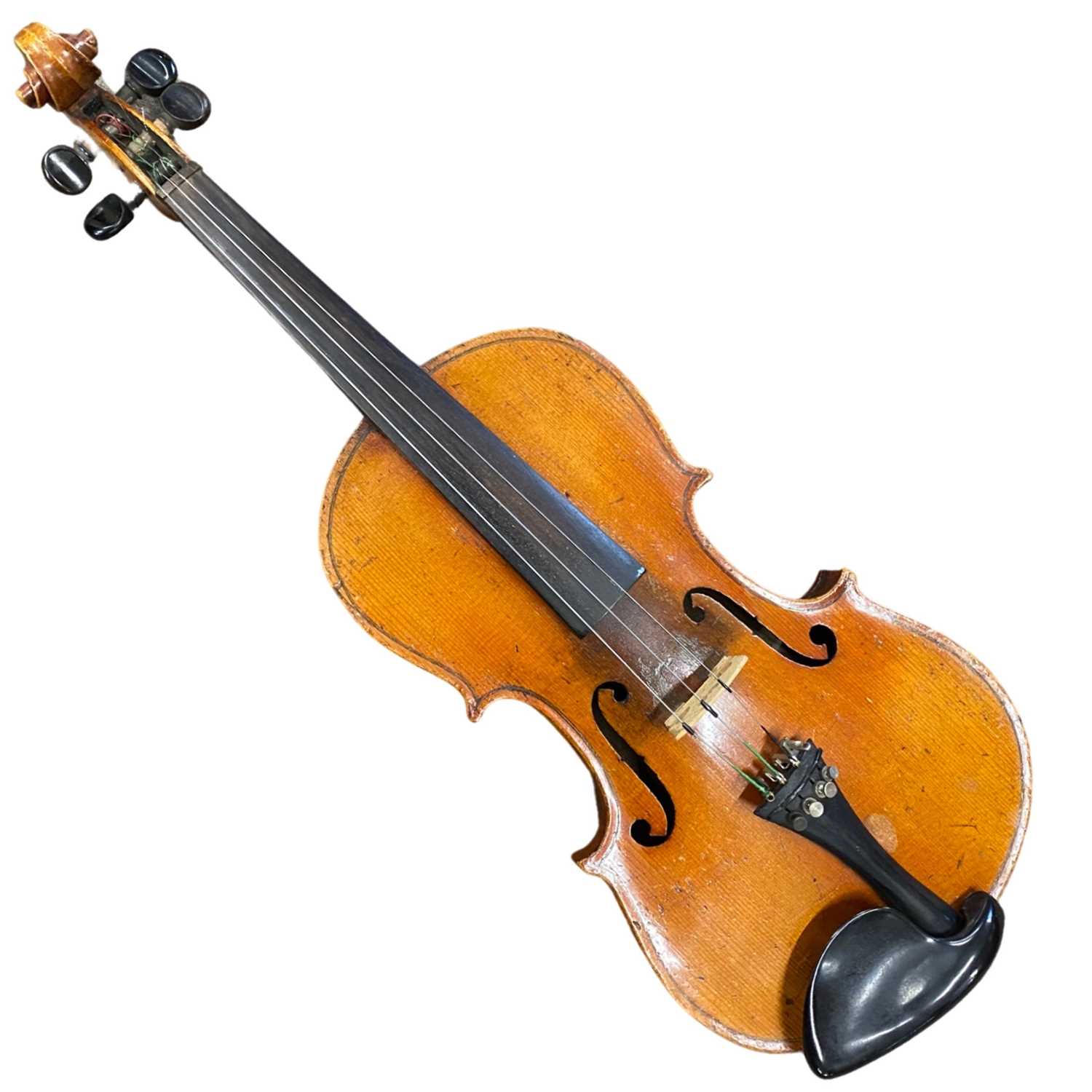 A cased antique violin with two bows, no makers label apparent, violin is 56cm long - Image 2 of 5