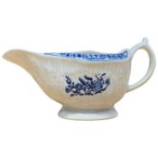 Lowestoft porcelain sauce boat circa 1780 with blue printed designs