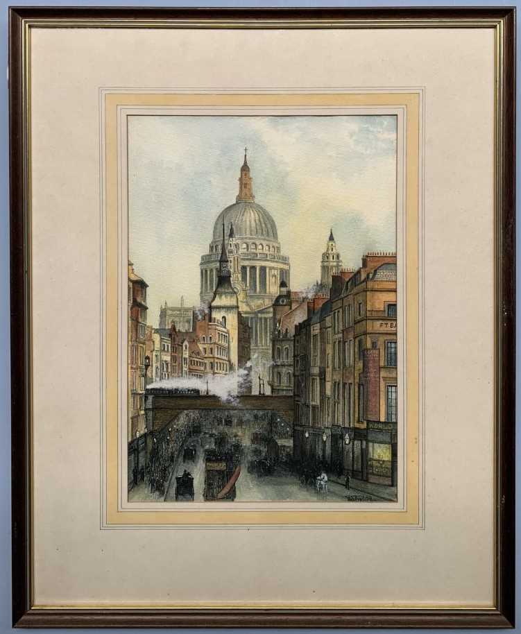 J. Masters (British, 20th century),Victorian London overlooking St.Paul's Cathedral, pencil,