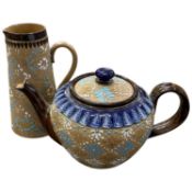 Royal Doulton teapot with Slaters patent design together with a similar tall jug, the jug 18cm high