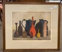 Thomas O'Donohue-Ross (b.1925), "Vases and Coffee Pot", limited edition coloured etching, numbered