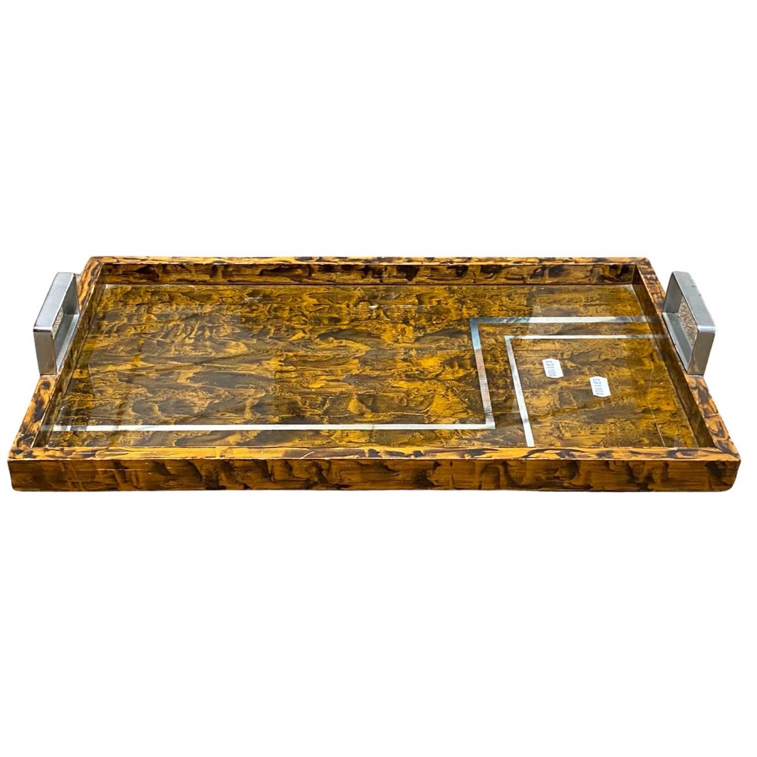 An Art Deco style serving tray with chrome finish handles, 47cm wide