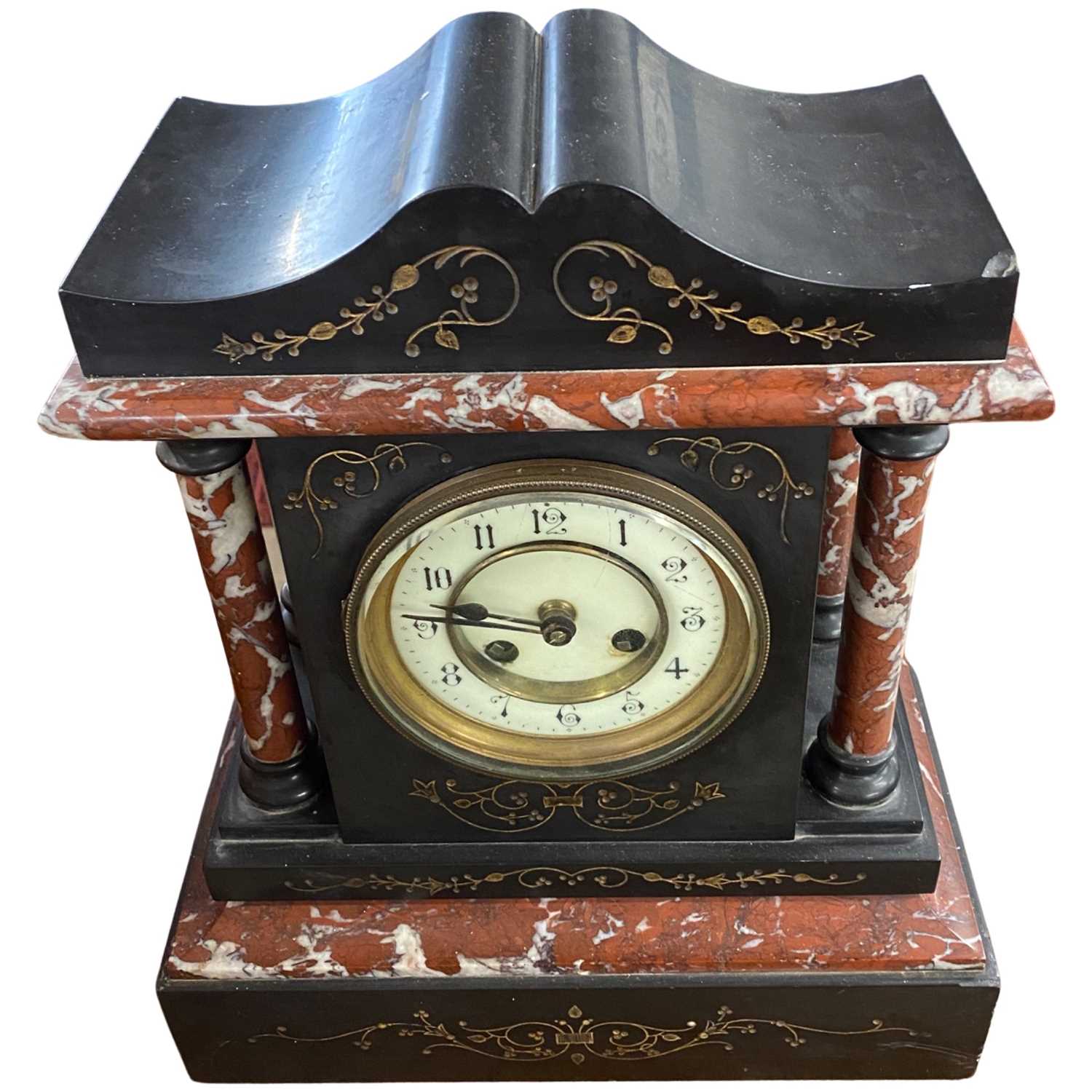 Victorian black slate and red marble cased mantel clock of architectural form, 35cm high - Image 2 of 2