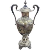 Large 19th Century silver plated Samovar or tea urn decorated with embossed foliate detail, 59cm