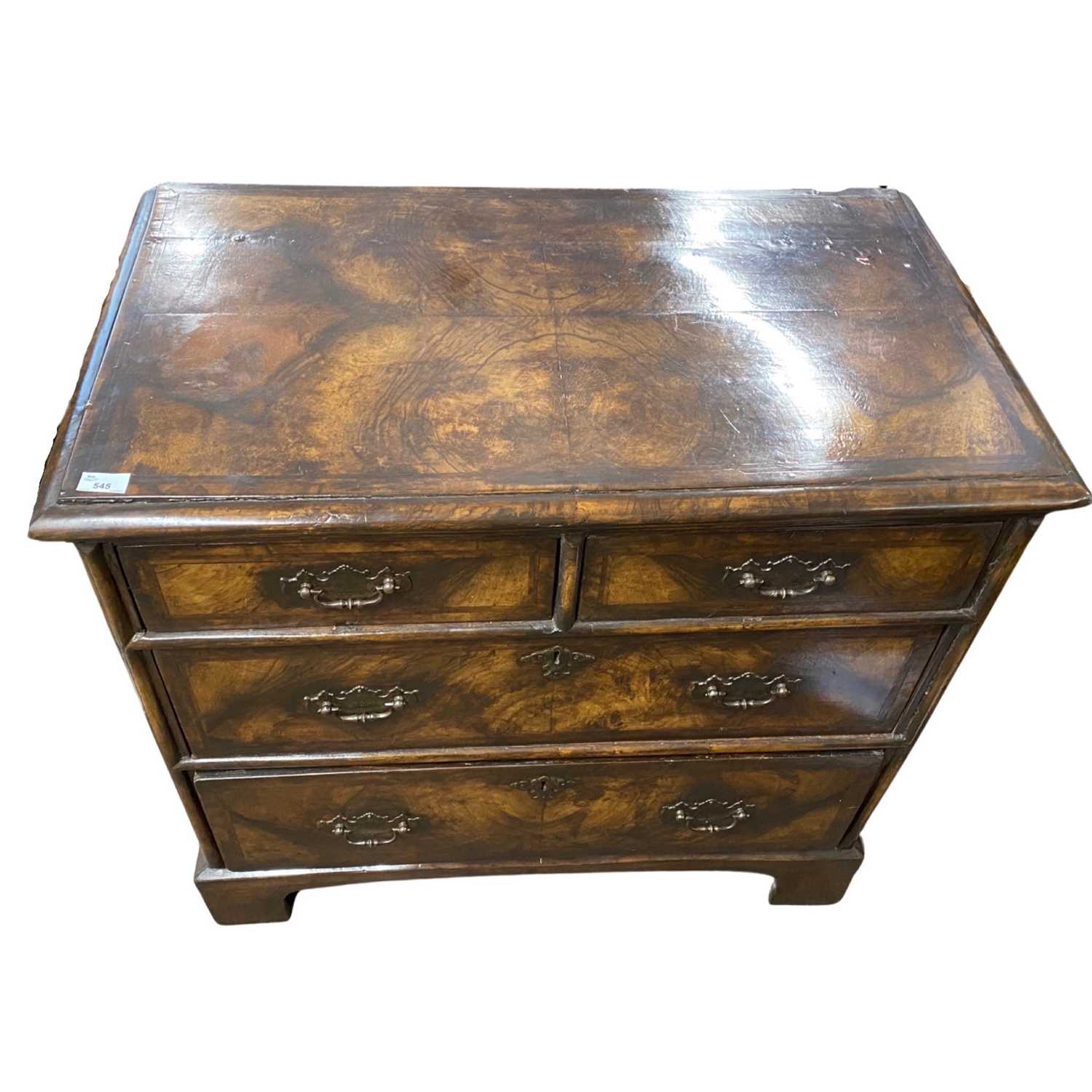 A 18th Century and later chest with two short and two long drawers, finished with walnut and cross - Image 3 of 3