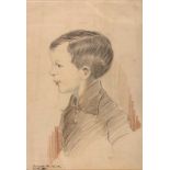 Kenneth M.Kirk (British School, 20th century), side profile portrait of a boy, graphite heightened