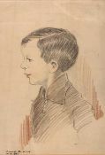 Kenneth M.Kirk (British School, 20th century), side profile portrait of a boy, graphite heightened