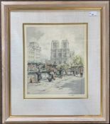 Hans Figura (Austrian, 20th century), artist's market scene, coloured etching, signed in pencil,