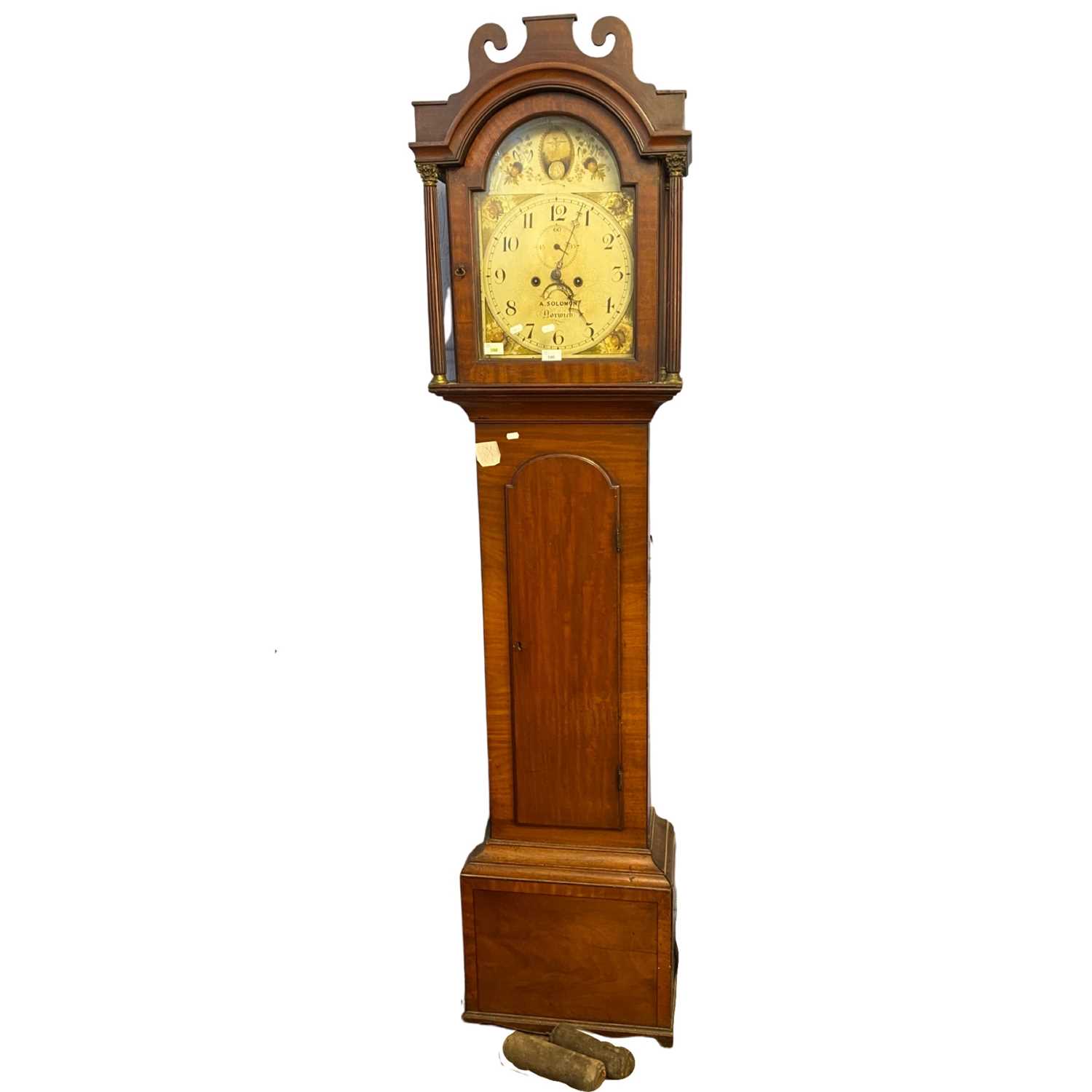 A.Solomon, Norwich 19th Century long case clock with painted arched dial, eight day movement and a