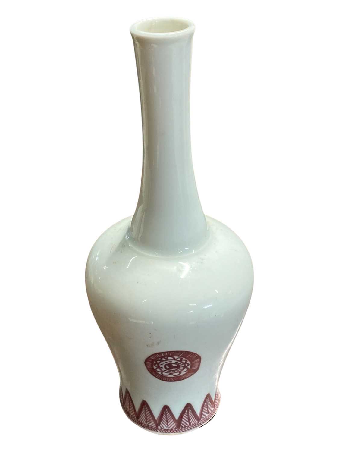 Chinese porcelain cylindrical vase with copper red type roundal decoration and six character mark to