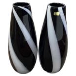 A large pair of Art Glass vases by Vincenza, the black ground with white striped decoration, 40cm