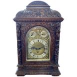 Late 19th Century bracket clock with brass face and subsiduary slow/fast and chime on four bells