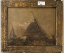 Continental School (late 18th early 20th century), shipping scene, oil on panel board, framed.