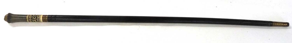 Late 19th Century sword stick with lion pommel and carved bone decoration, the stick in ebonised