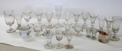 A quantity of glass wares mainly 19th Century including some shot glasses or firing glasses, wine