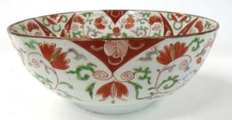 Japanese porcelain punch bowl decoration in iron red and green enamel with floral style