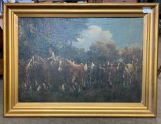 Geoffrey Mortimer (British, 1895-1986), horse riders, oil on canvas, signed, 18x26ins, framed.