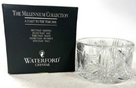 A Waterford Millennium champagne coaster in original box, the lead crystal body with cut glass