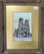 'Reims La Cathedrale', circa 20th century, stevengraph, gilt framed, 6.5x10ins, glazed.