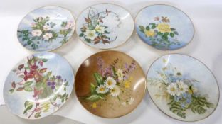 A group of 19th Century Minton plates all hand painted with floral designs, in the style of c f