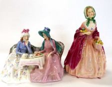 A Royal Doulton figure group of Afternoon Tea together with figure of Rosebud (hairline to base)