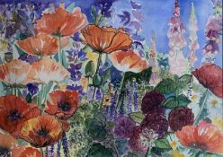 Wendy Shawyer (British, 20th/21st century), poppies and flowers, watercolour, signed and