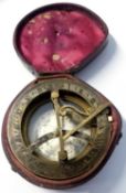 A COMPASS SUNDIAL BY TROUGHTON & SIMMS, LONDON, with 4.5cm silvered dial engraved with compass rose,