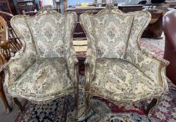 A pair of 19th Century gilt wood framed armchairs, for restoration, 107cm high