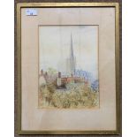Cecil Tayler, (British, 20th century), a view over Norwich Cathedral, watercolour, signed and