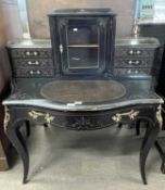 Late 19th Century French Bonheur du Jour with ebonised body the back with six drawers and a