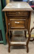 Small late 19th or early 20th Century continental marble topped bedside cabinet, 35cm wide, 77cm