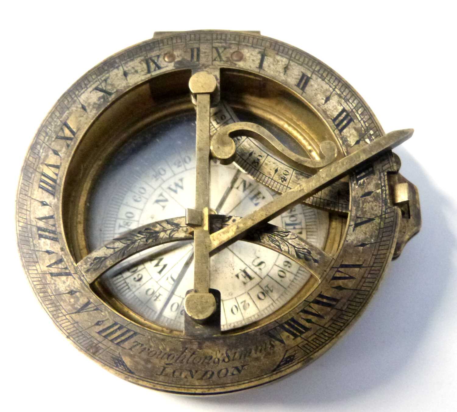 A COMPASS SUNDIAL BY TROUGHTON & SIMMS, LONDON, with 4.5cm silvered dial engraved with compass rose, - Image 2 of 8