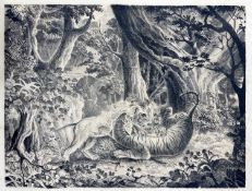 In the manner of George Stubbs ARA (British, 1704-1806), Lion and Tiger in battle, lithograph ,