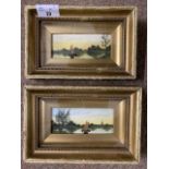 A pair of wherry scenes on the Broads, initialed 'W.J.P.', watercolour and gouache, gilt framed,