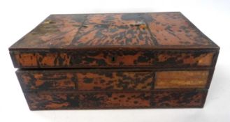 A 19th Century tortoiseshell mounted writing box of hinged rectangular form, the interior with