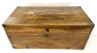 A small wooden military travelling trunk marked 25th Middlesex also Private W Howlett, Address Old